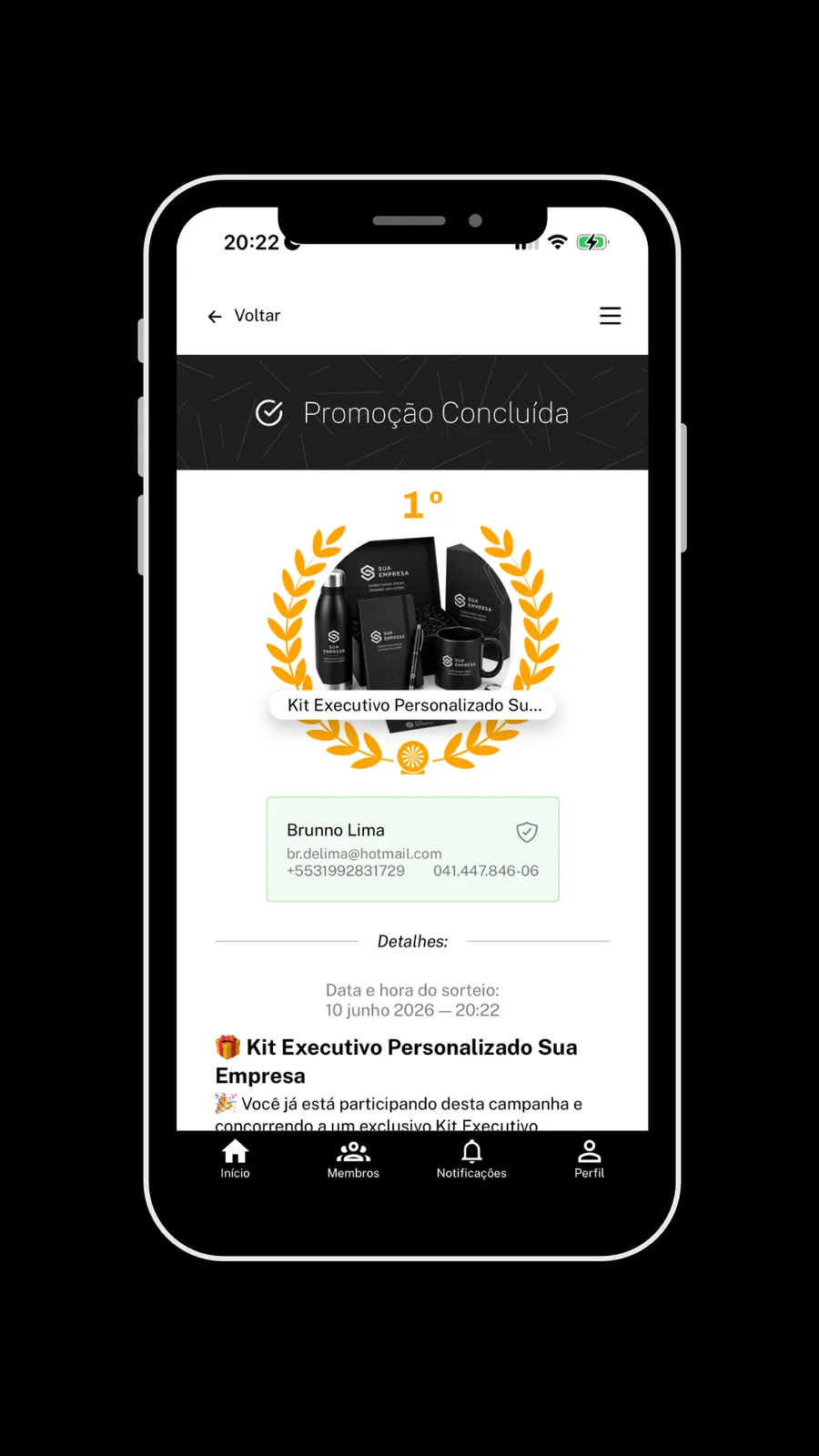 Tela 14 do app Sorteador para empresas