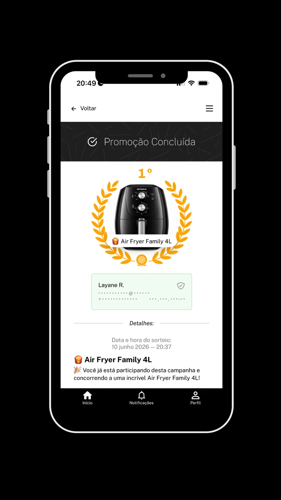 Tela 3 do app Sorteador para participantes