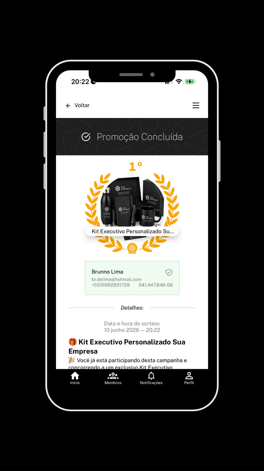 Tela 8 do app Sorteador para participantes