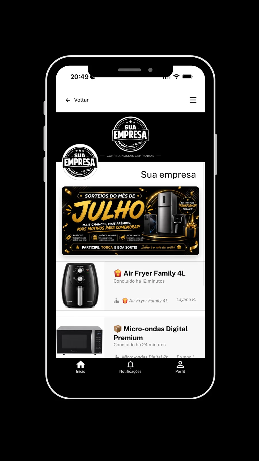 Tela 13 do app Sorteador para participantes