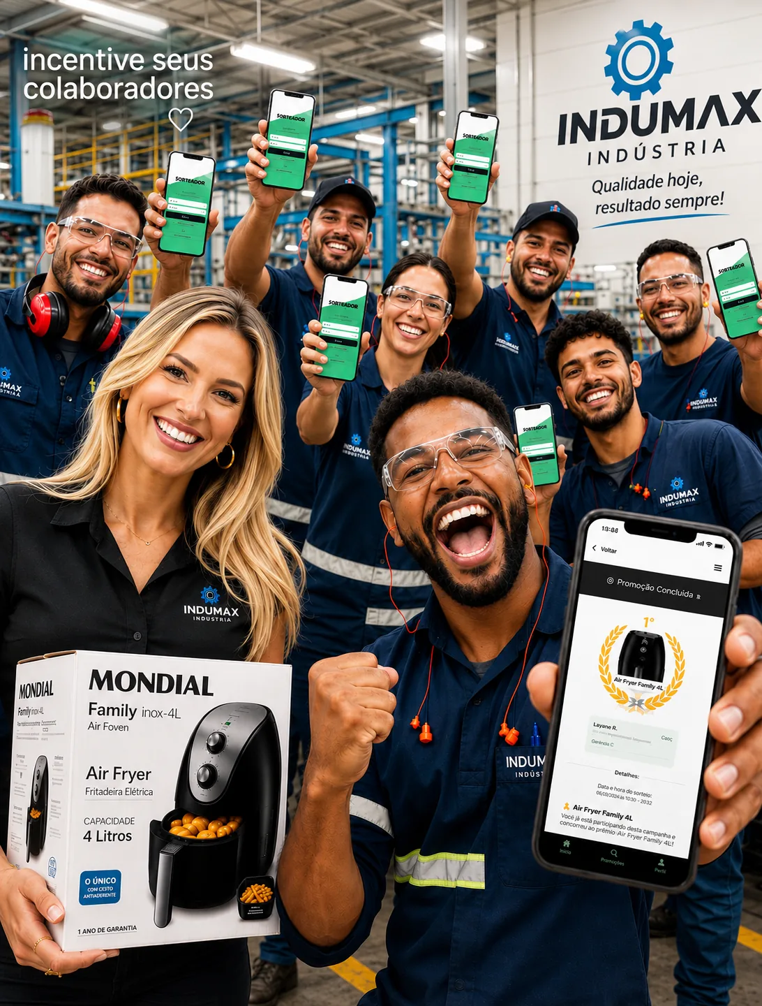 Campanha de incentivo para colaboradores em indústria com o Sorteador