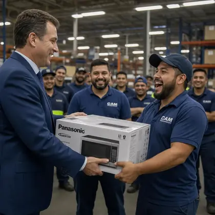 Cliente recebendo pr&ecirc;mio em campanha promocional