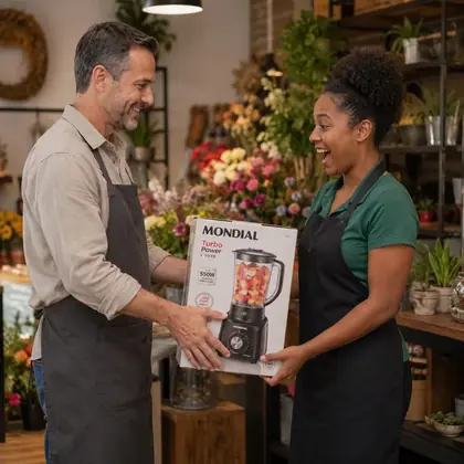 Cliente recebendo pr&ecirc;mio em campanha promocional