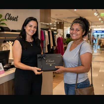 Cliente recebendo pr&ecirc;mio em campanha promocional