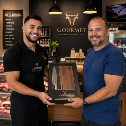 Cliente recebendo pr&ecirc;mio em campanha promocional