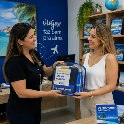 Cliente recebendo pr&ecirc;mio em campanha promocional