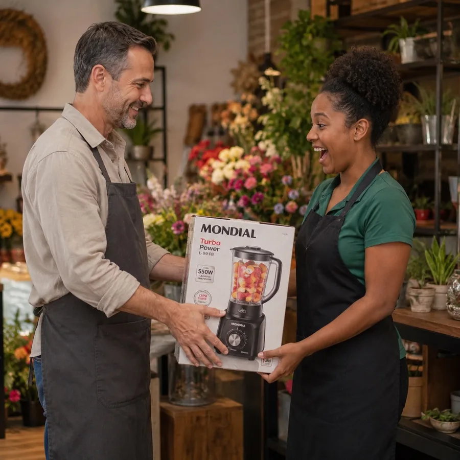 Cliente recebendo prêmio em campanha promocional