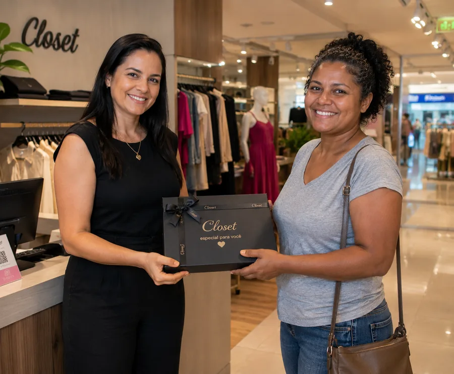 Cliente recebendo prêmio em campanha promocional